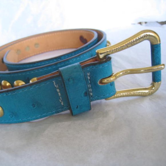 Extremely Rare Blue Stud Limited Edition Exotic Ostrich Skin Leather Belt Jeans - Picture 4 of 13
